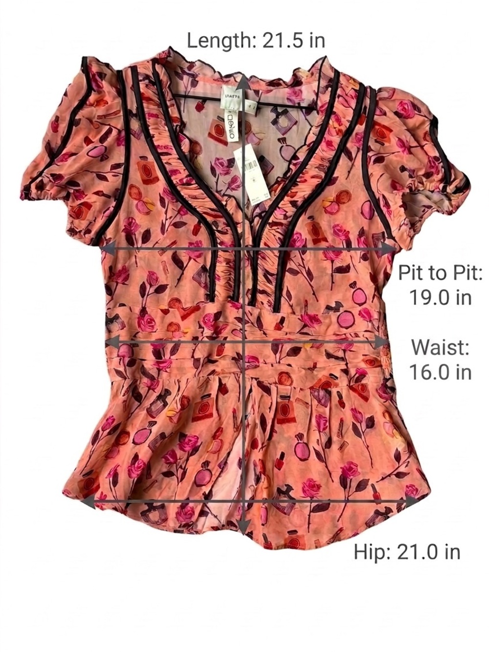 NWT - Maeve V Neck Puff Sleeve Printed Blouse Size M - Picture 10 of 10